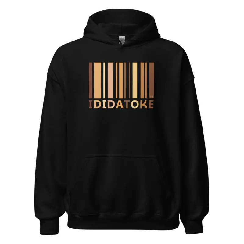 Black hoodie with the IDIDATOKE barcode logo on the chest