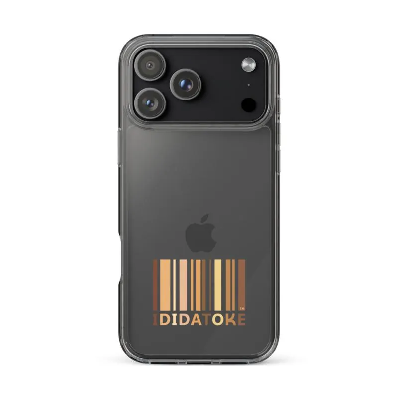 Clear iPhone case with the IDIDATOKE barcode logo