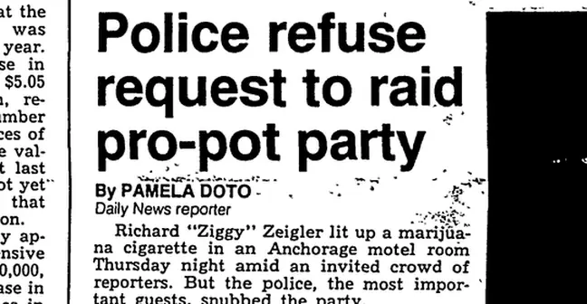 Newspaper headline: Police refuse request to raid pro-pot party